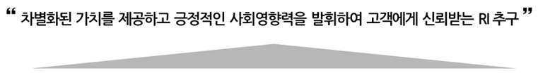 차별화된 가치를 제공하고 긍정적인 사회영향력을 발휘하여 고객에게 신뢰받는 RI 추구